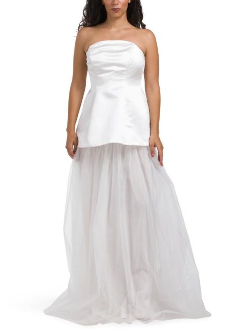 MANIJU Dropped Waist Adjustable Strap Tulle Gown